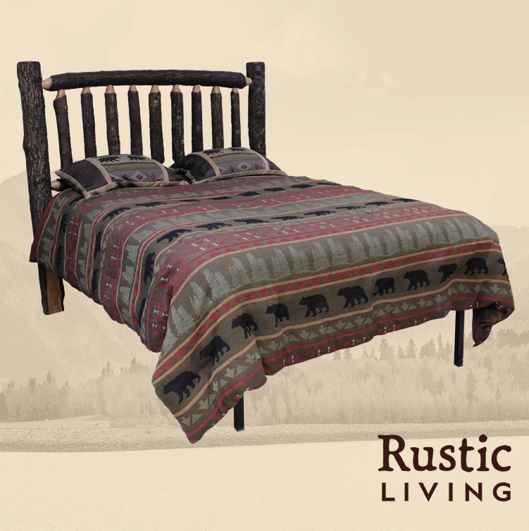 Hickory Rustic Log Furniture log hickory headboard handmade in America using solid wood custom made for your mountain cabin, lodge, farmhouse, ranch and western lifestyle.