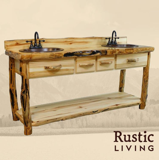 Log Couple's 2 Drawer Vanity in Flat Front