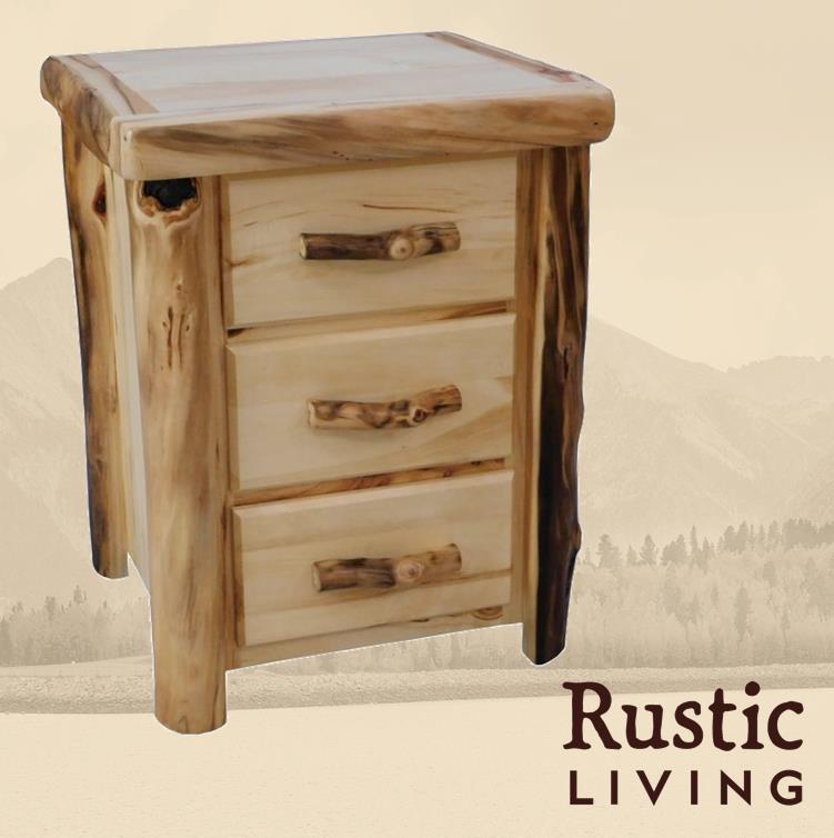 Log 3 Drawer Night Stand in Flat Front