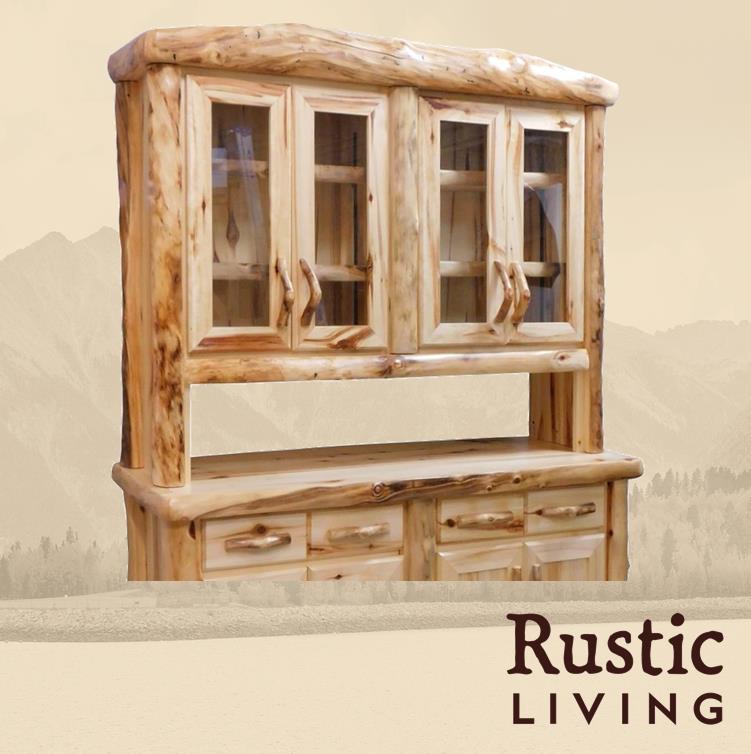 Log Buffet Hutch in Flat Front