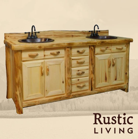 Log Couple's 4 Drawer Vanity in Flat Front