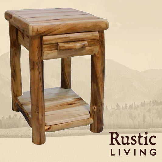 Log Chairside End Table w/ Drawer in Log Front