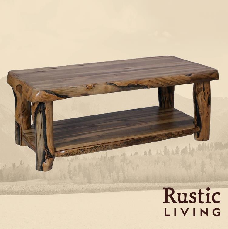 Aspen or Hickory Rustic Log Coffee Table