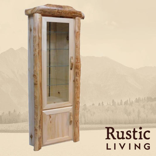 Log Legacy Corner Display Cabinet in Flat Front