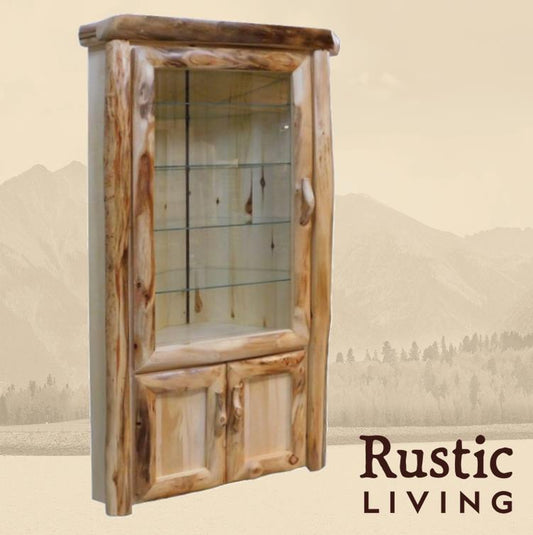 Log Legacy Corner Display Cabinet in Log Front