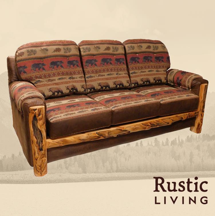 Aspen or Hickory Rustic Log Mountain Comfort Sofa