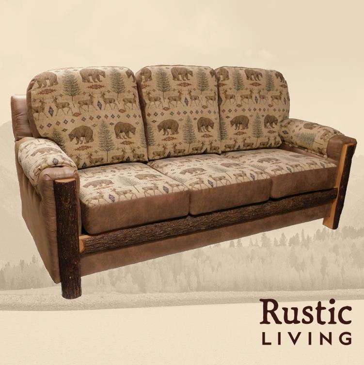 Aspen or Hickory Rustic Log Mountain Comfort Sofa