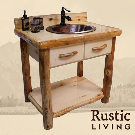 Log Open Vanity in Flat Front