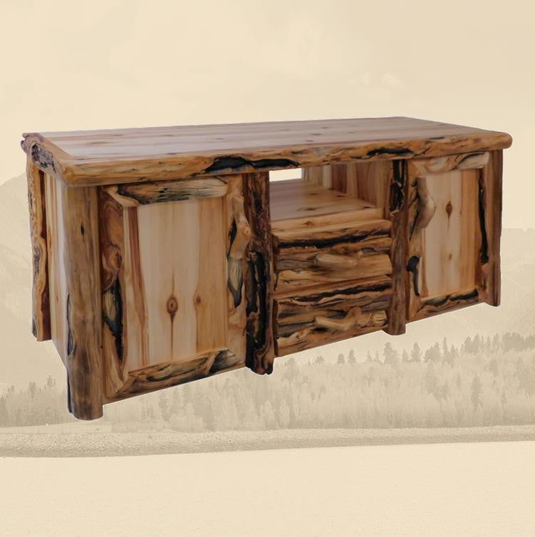 Aspen Rustic Log Sierra 2 Drawer Television Stand in Log Front