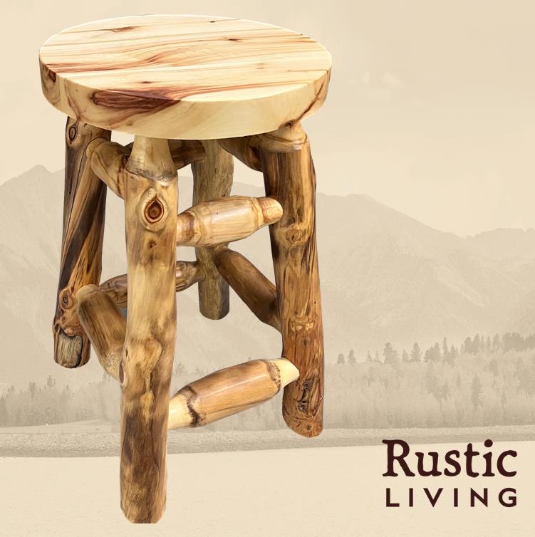 Aspen or Hickory Rustic Log Swivel Counter Stool 24"H