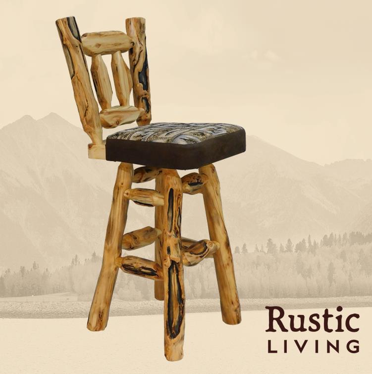 Log Upholstered Woodland Swivel Bar Stool