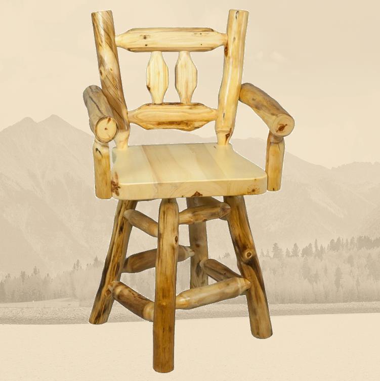 Log Woodland  Swivel Counter Stool w/ Arms