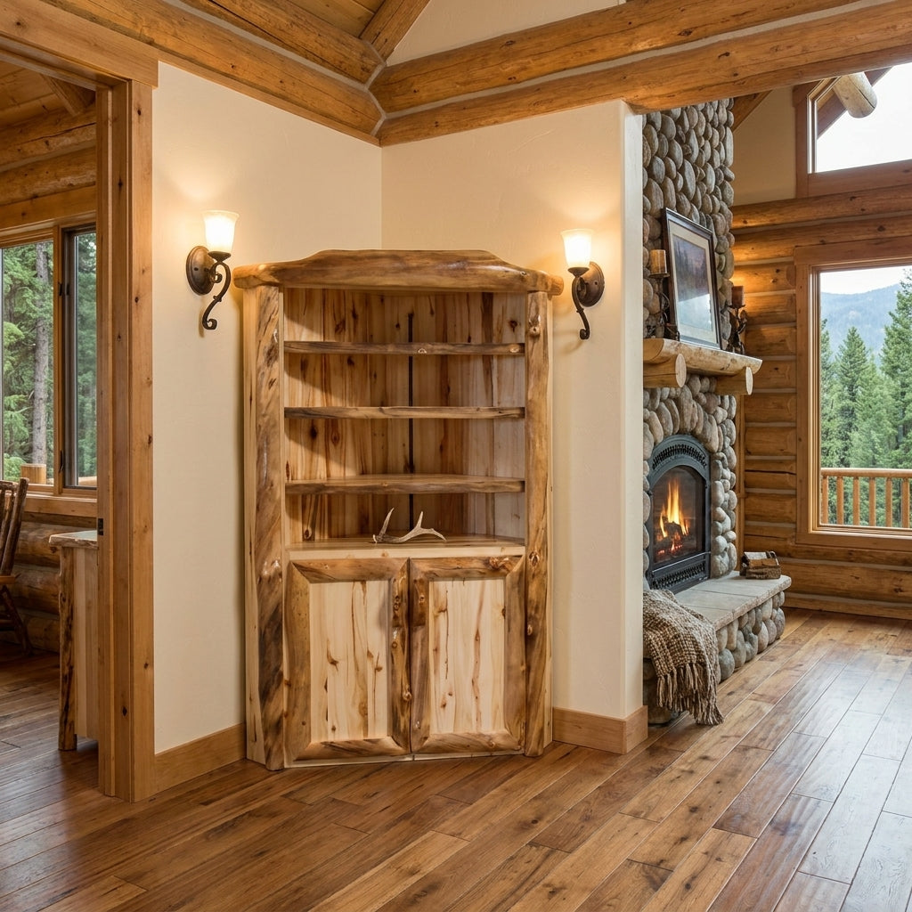 Aspen Rustic Log Legacy Corner Cabinet in Log Front