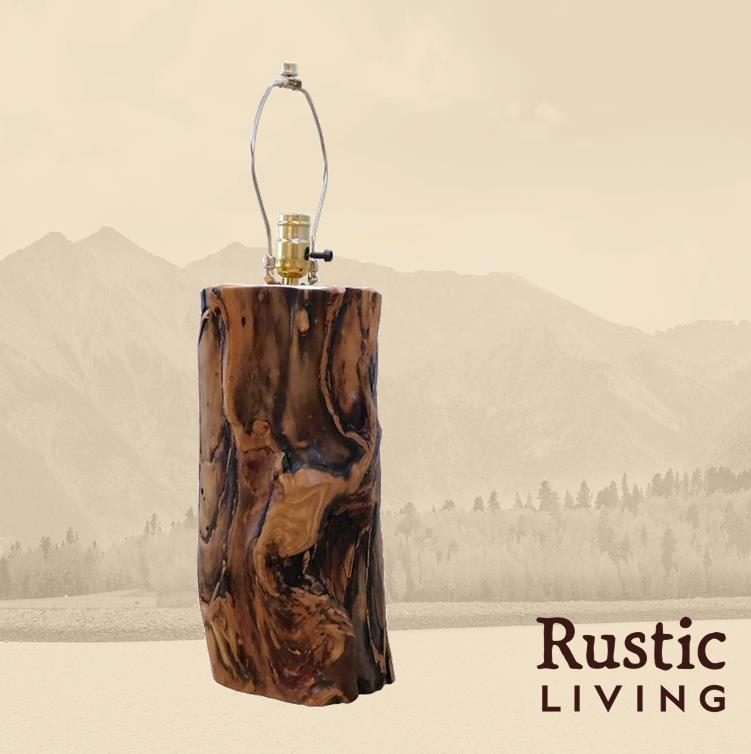A wooden log barrel lamp with a natural wood finish.
