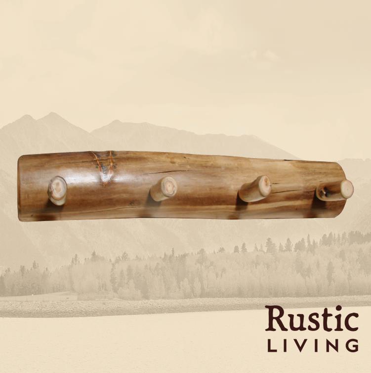 A wall-mounted wooden coat rack with multiple pegs.