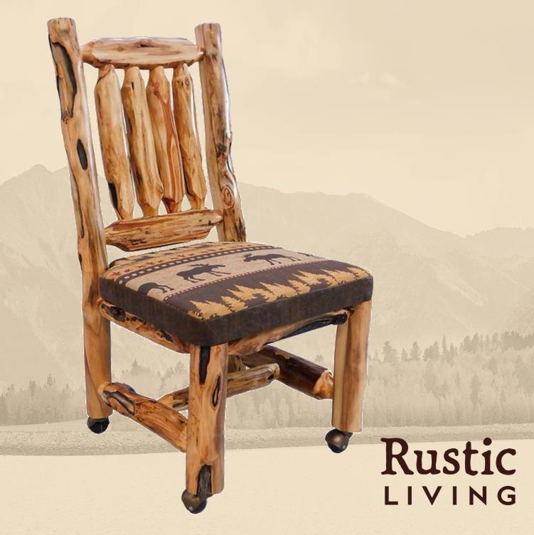 Rustic log Timberland office chair crafted from gnarly log wood, featuring a natural textured finish, supportive seat and back, and a rugged lodge-inspired design that brings cabin-style character to a home office.