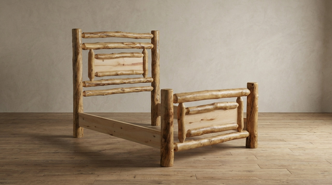 Aspen Rustic Log Mountain Rivers Accent Bed