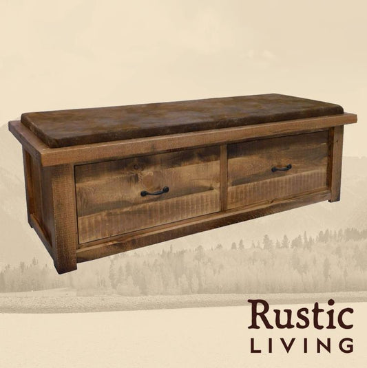 Rustic Upholstered Bench Chest in Artisan