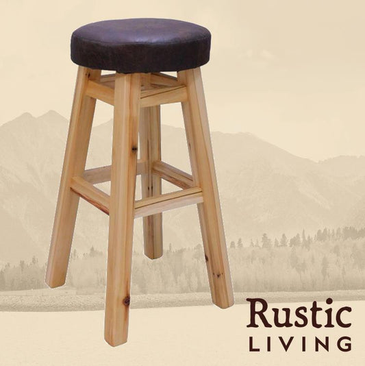 Rustic Upholstered Swivel Bar Stool 30"H