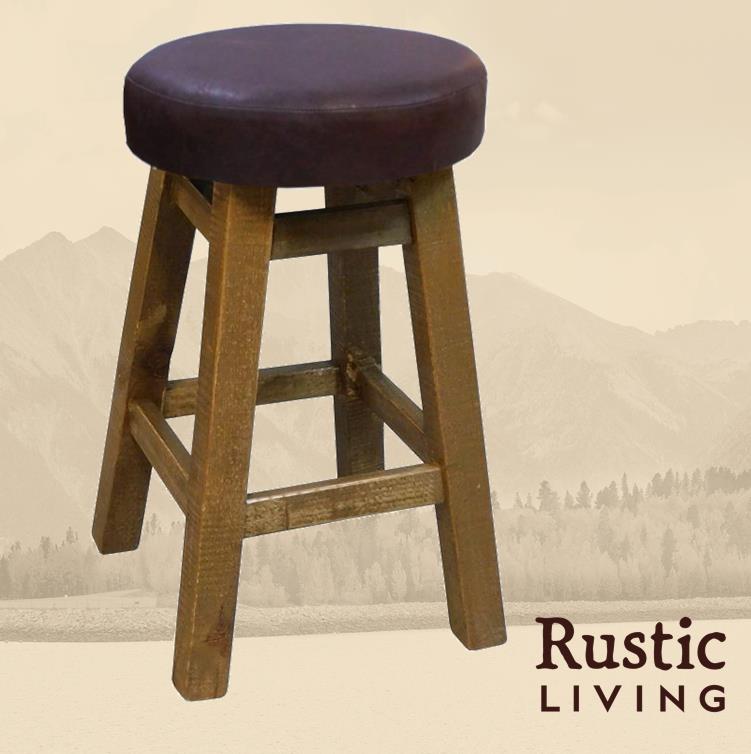 Rustic Upholstered Swivel Counter Stool 24"H