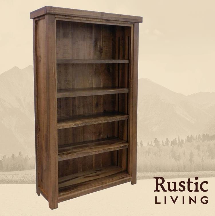 A 75" H rustic style wooden bookcase with four shelves.