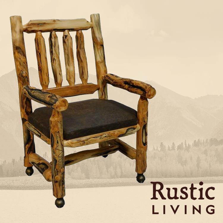 Aspen Rustic Log Furniture log timberland office chair with arms handmade in America using solid wood custom made for your mountain cabin, lodge, farmhouse, ranch and western lifestyle. 