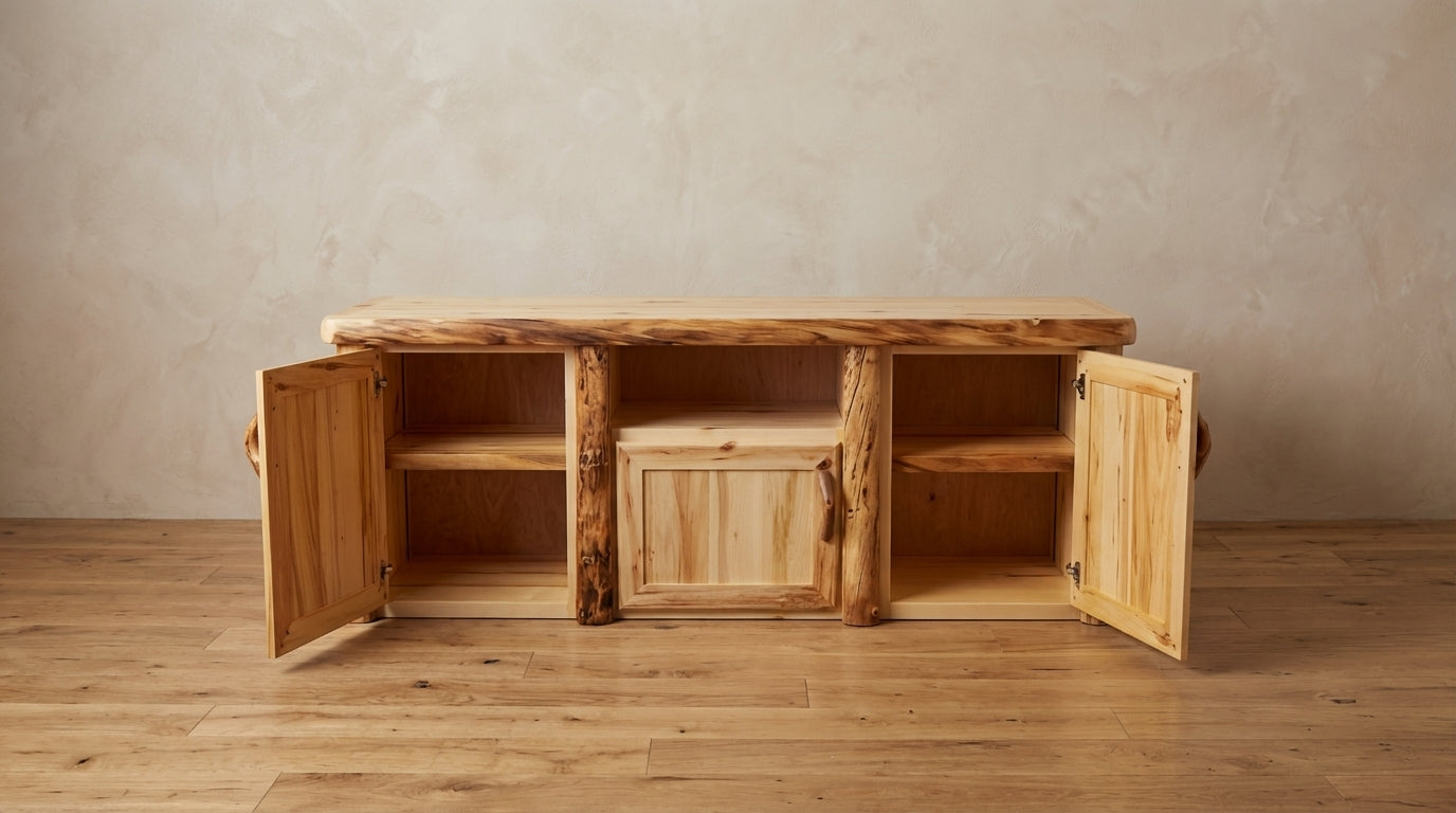 Aspen or Hickory Rustic Log Sierra Television Stand in Flat Front