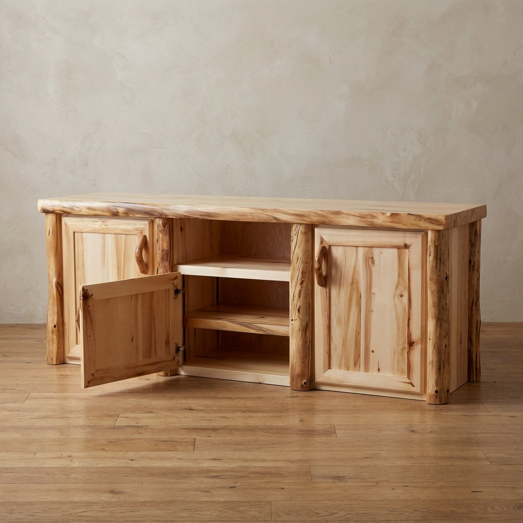Aspen or Hickory Rustic Log Sierra Television Stand in Flat Front