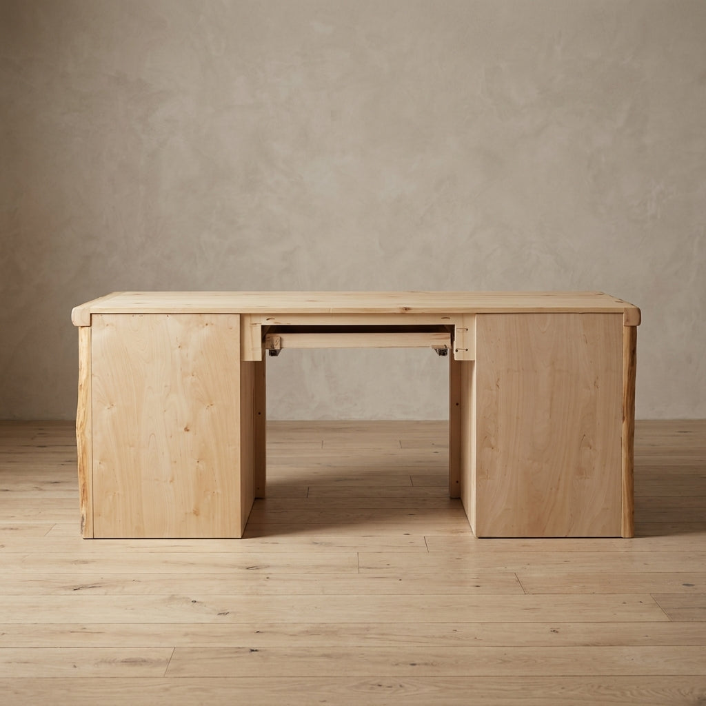 Aspen or Hickory Rustic Log Sierra Desk in Flat Front