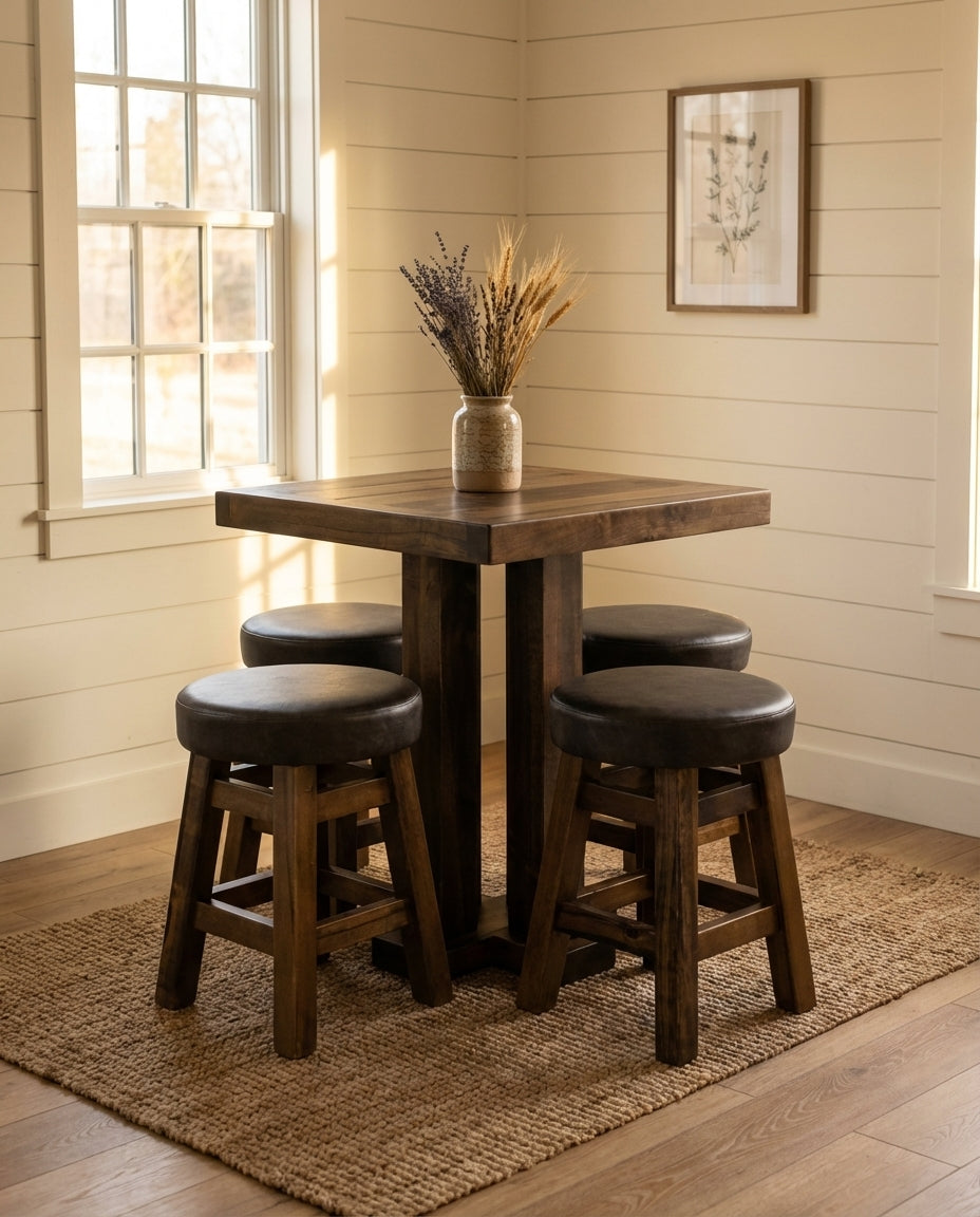 Rustic Farmhouse Upholstered Swivel Dining Stool 18"H
