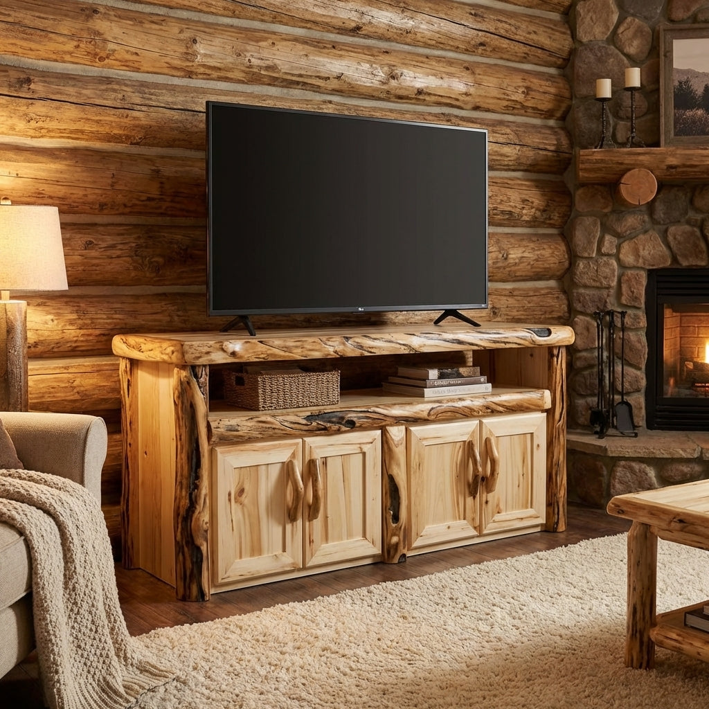 Aspen Rustic Log Television Stand in Flat Front