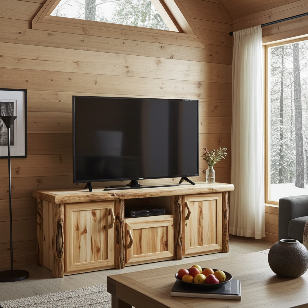 Aspen or Hickory Rustic Log Sierra Television Stand in Flat Front