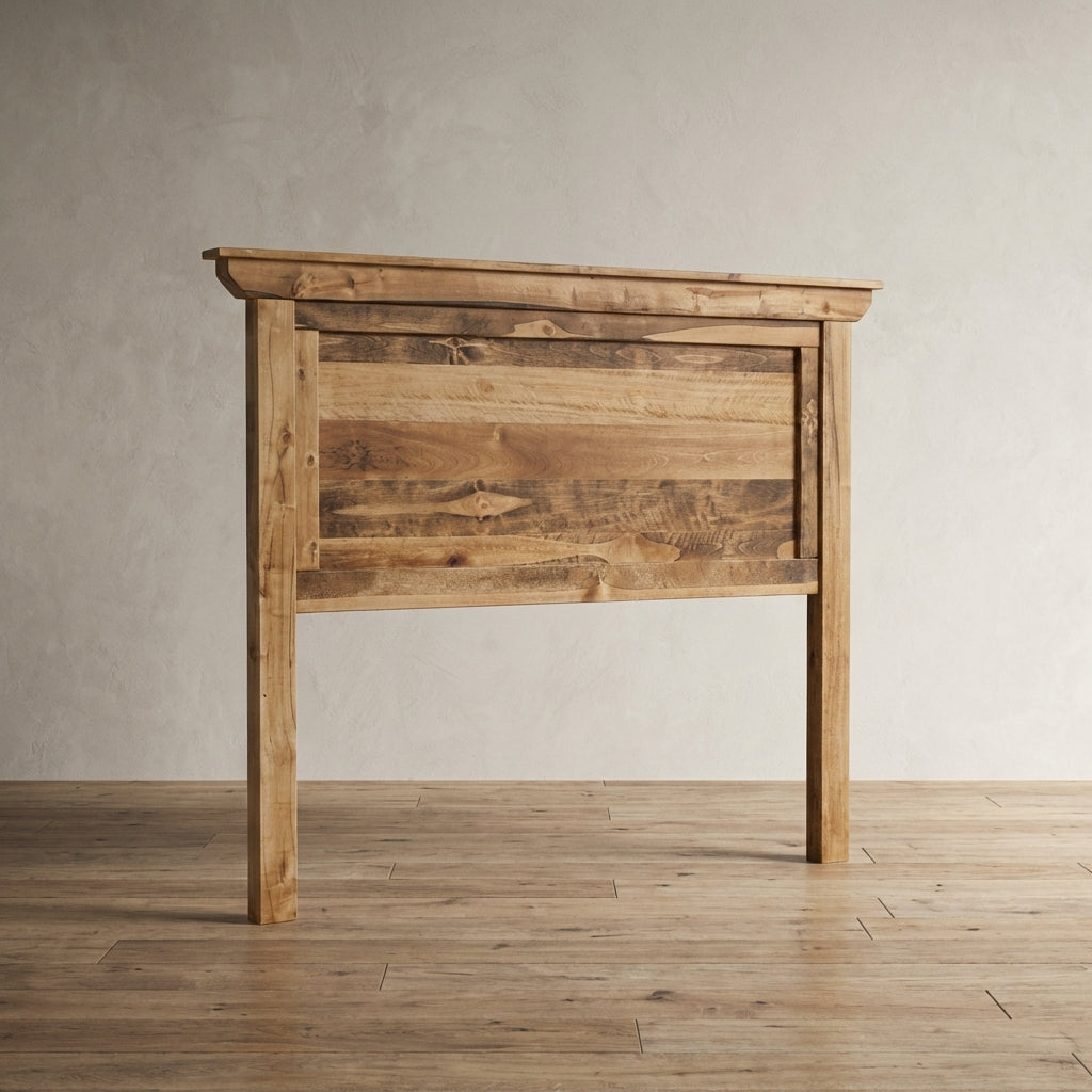 Farmhouse telluride headboard taken from an angle to show dimension. 