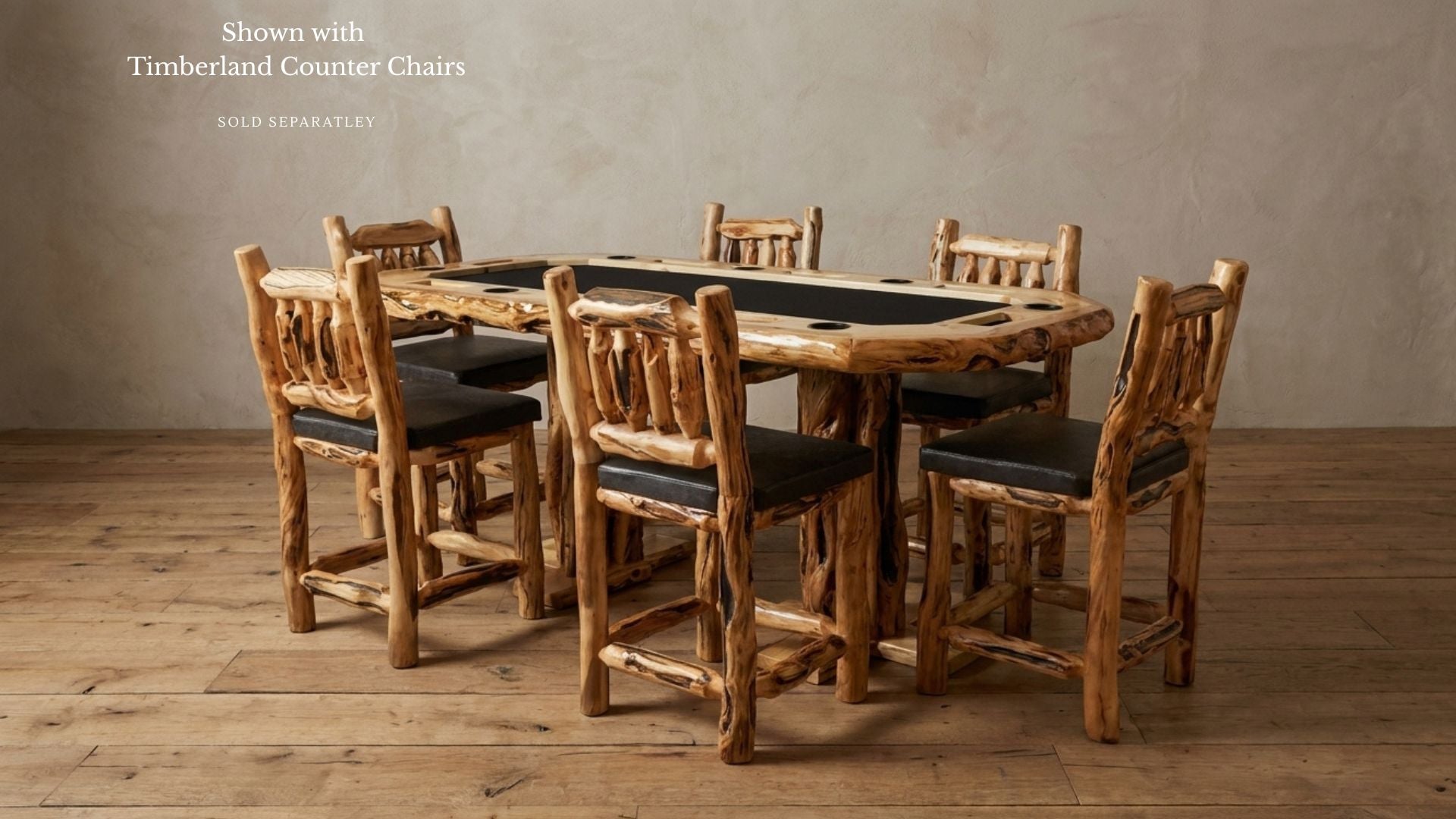 Rustic Log Rectangular Counter Height Poker Table