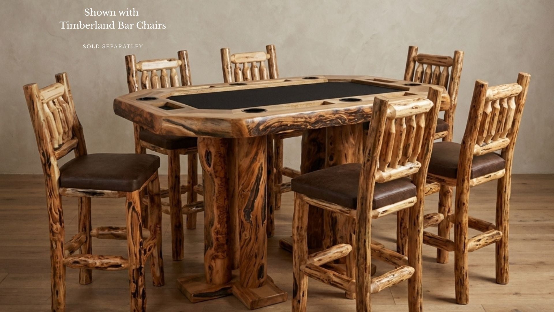 Rustic Log Rectangular Bar Height Poker Table