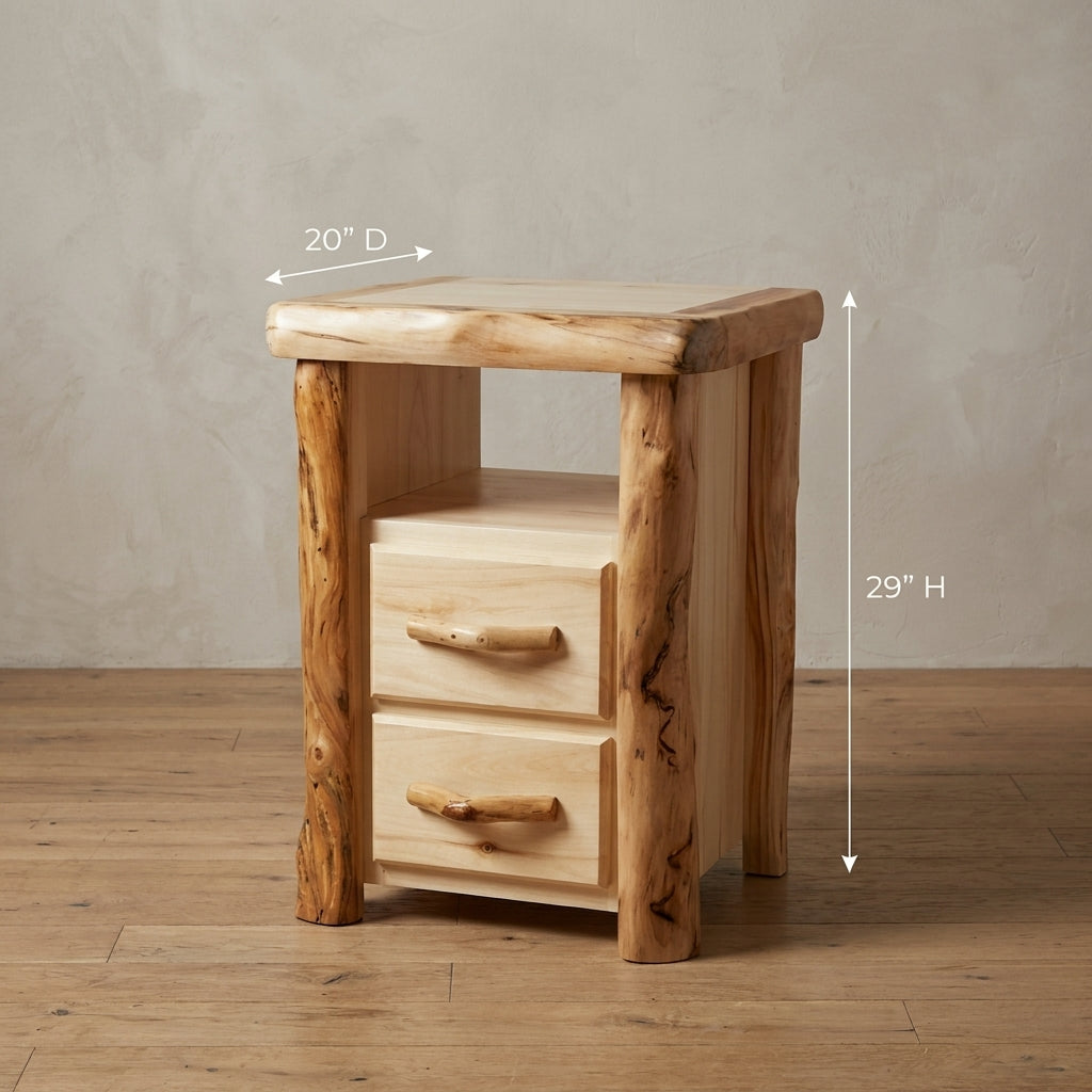 Rustic Log Timberline 2 Drawer Night Stand in Flat Front