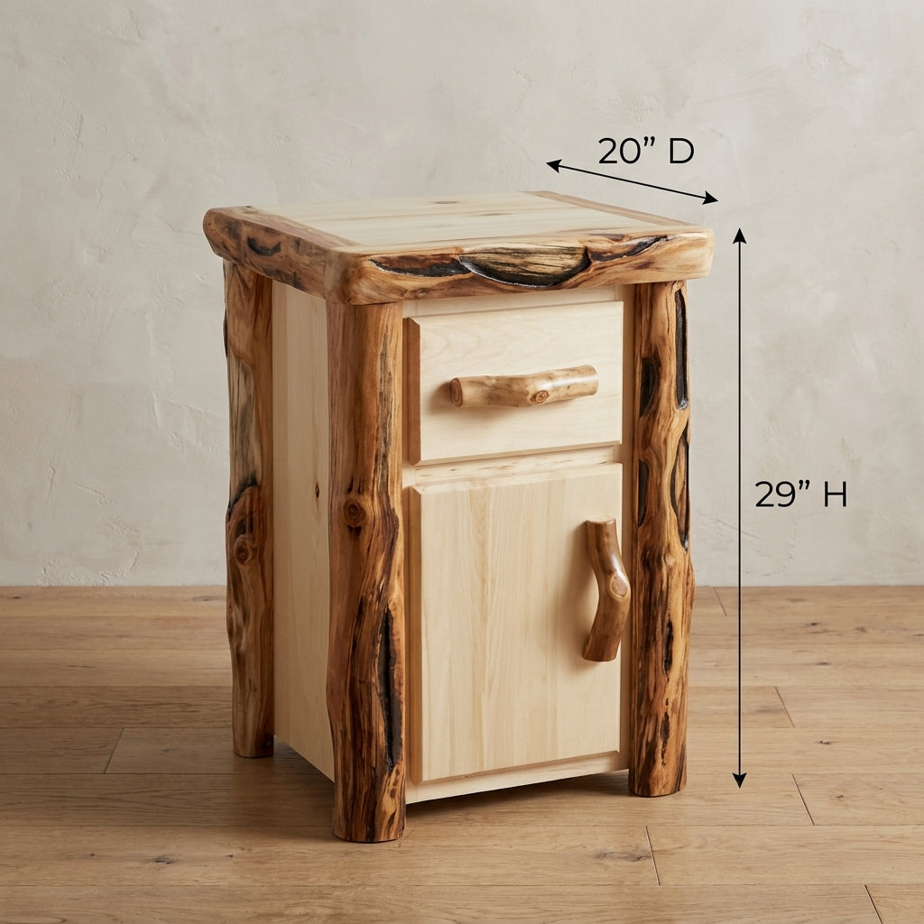 Rustic Log Timberline Night Stand in Flat Front