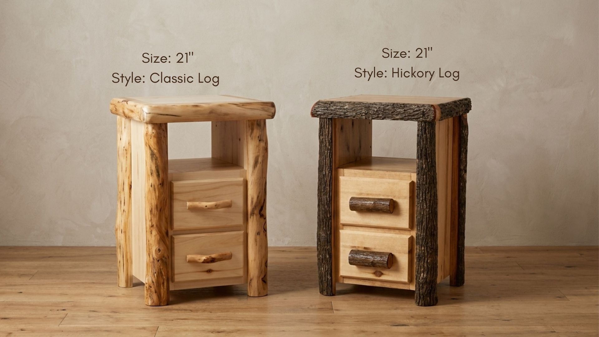 Rustic Log Timberline 2 Drawer Night Stand in Flat Front