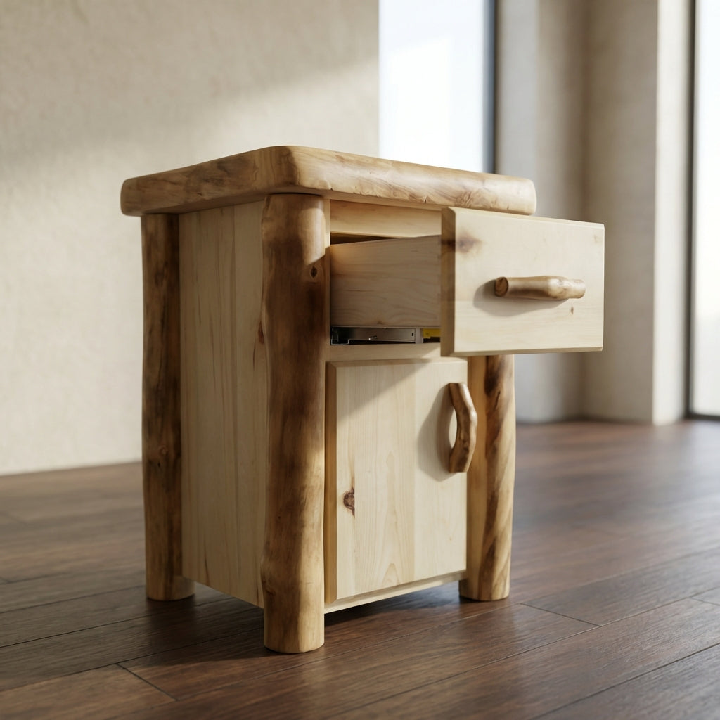 Aspen or Hickory Rustic Log Timberline Night Stand in Flat Front