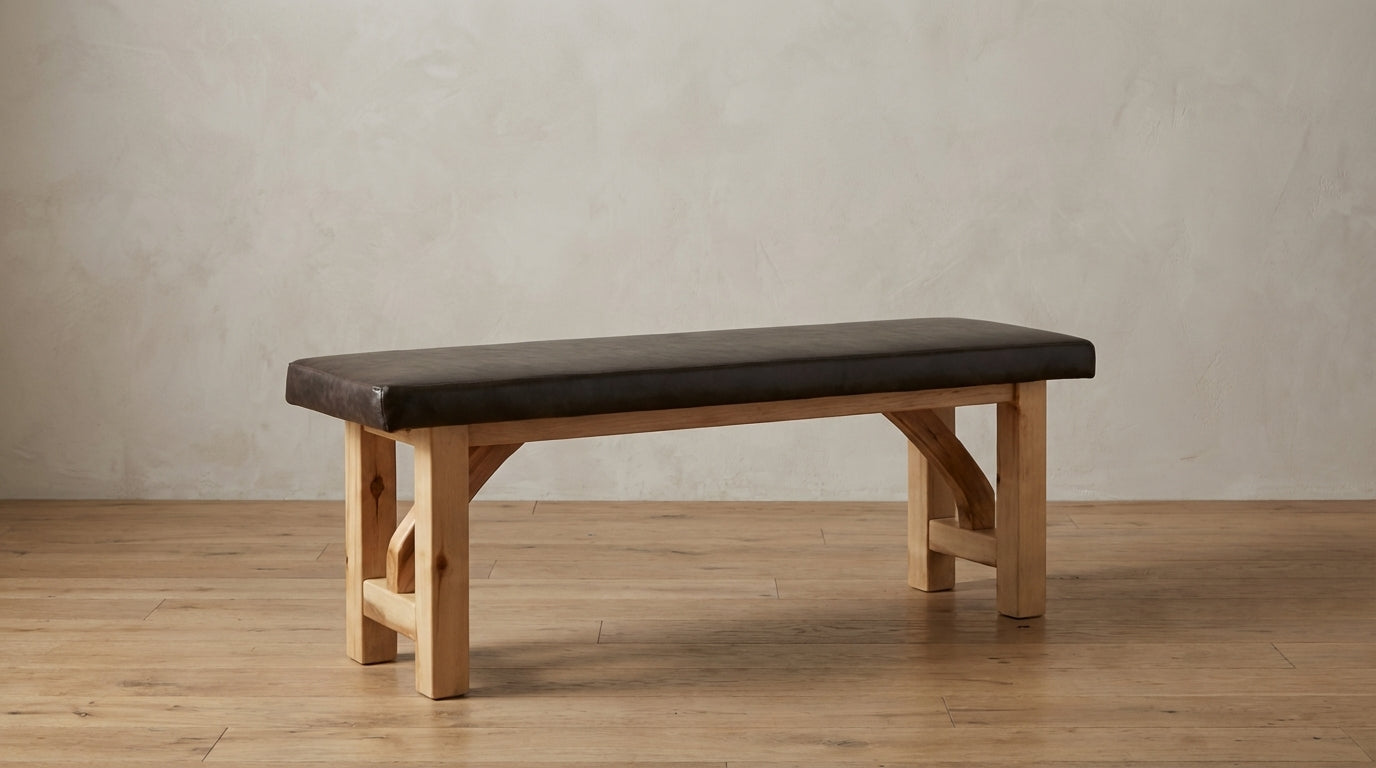 Rustic Farmhouse Upholstered Dining Bench