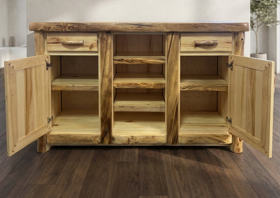 Aspen or Hickory Rustic Log Vintage Buffet/Sideboard in Flat Front