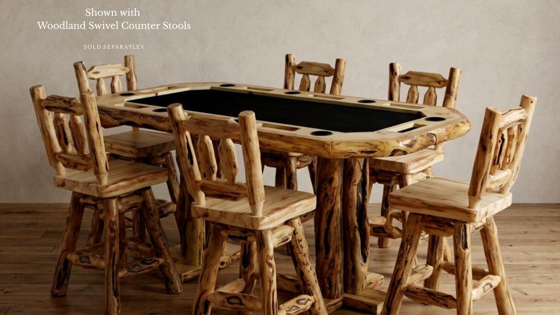 Rustic Log Rectangular Counter Height Poker Table