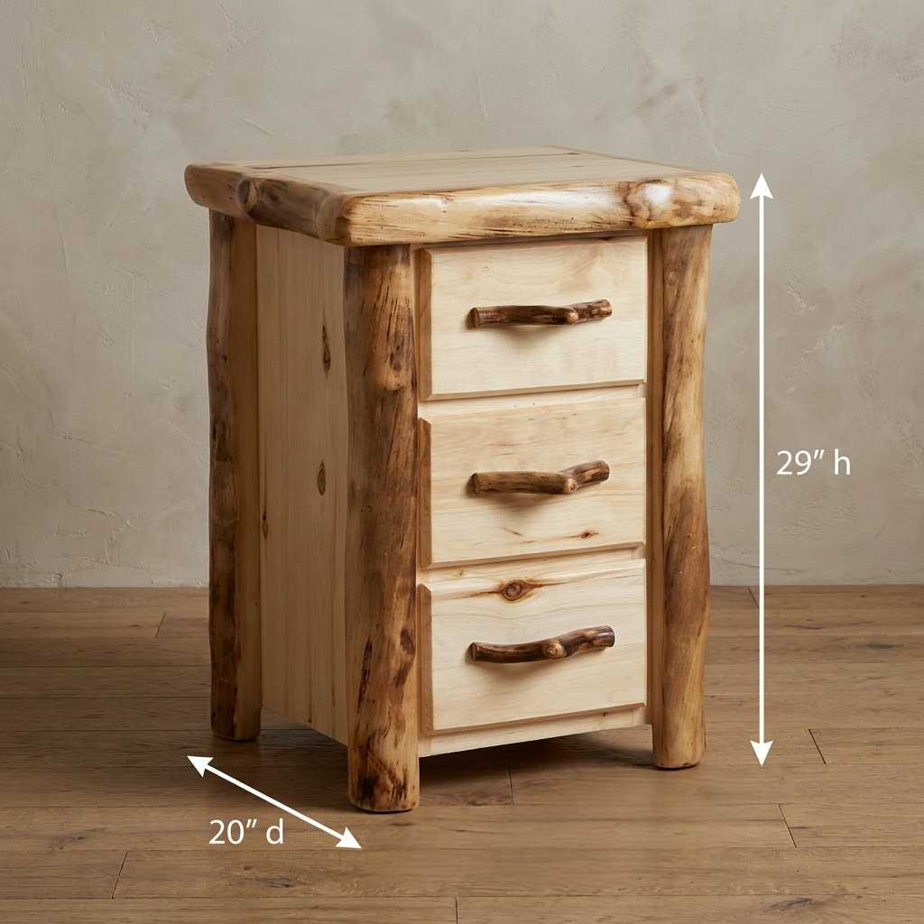 Rustic Log 3 Drawer Night Stand in Flat Front