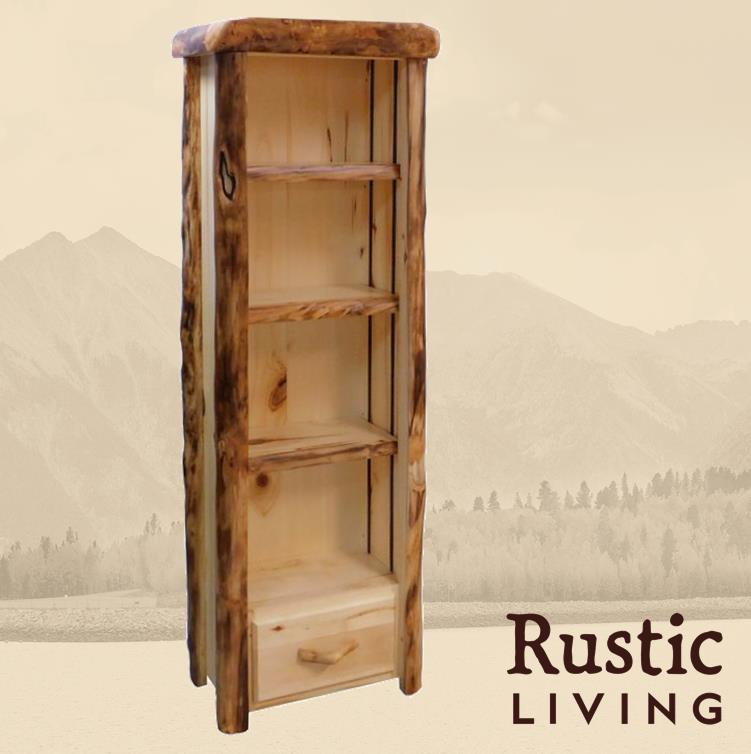 Log 75"h 1 Drawer Bookcase in Flat Front