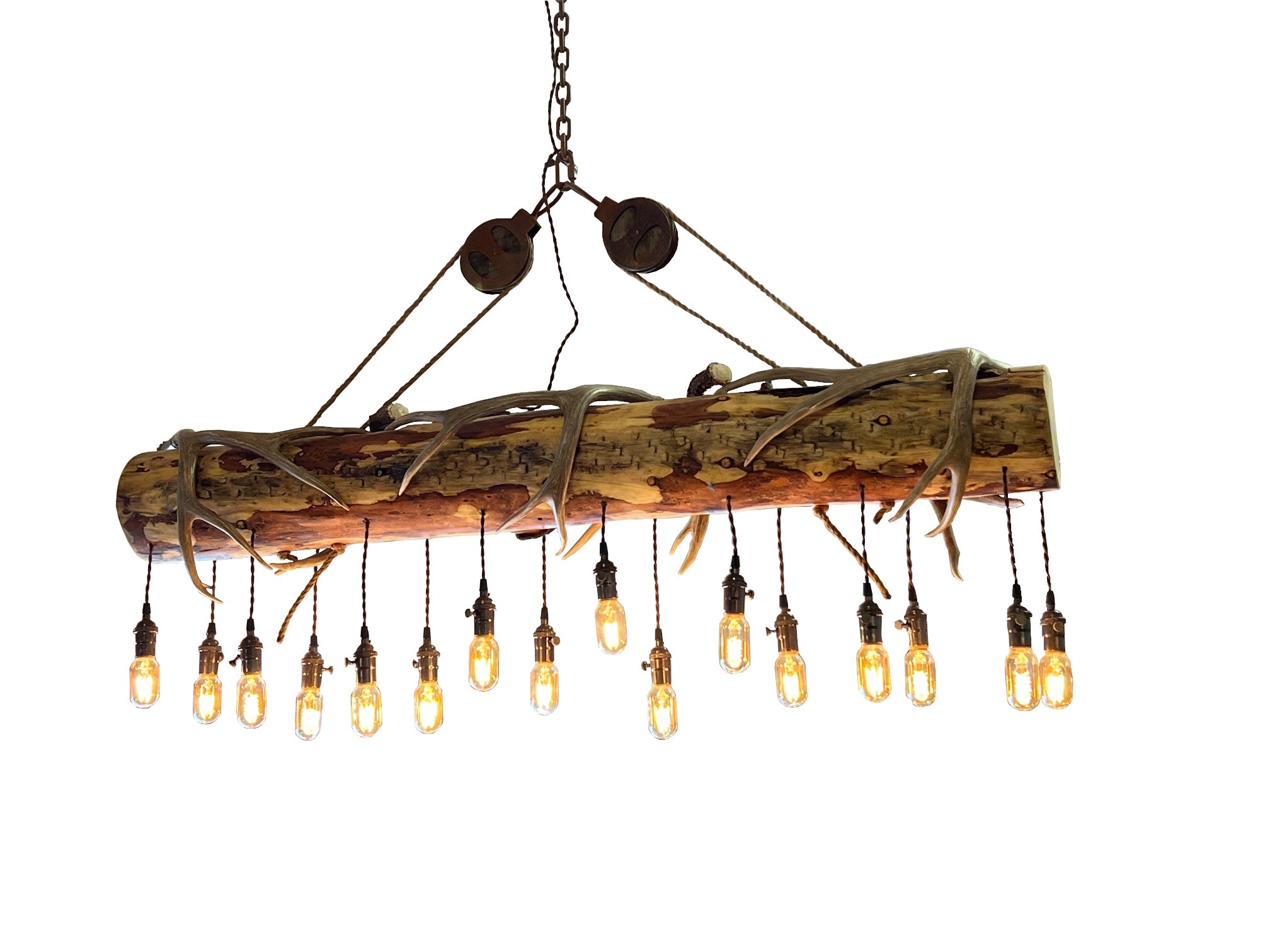 Rustic Log & Whitetail Deer Antler Chandelier